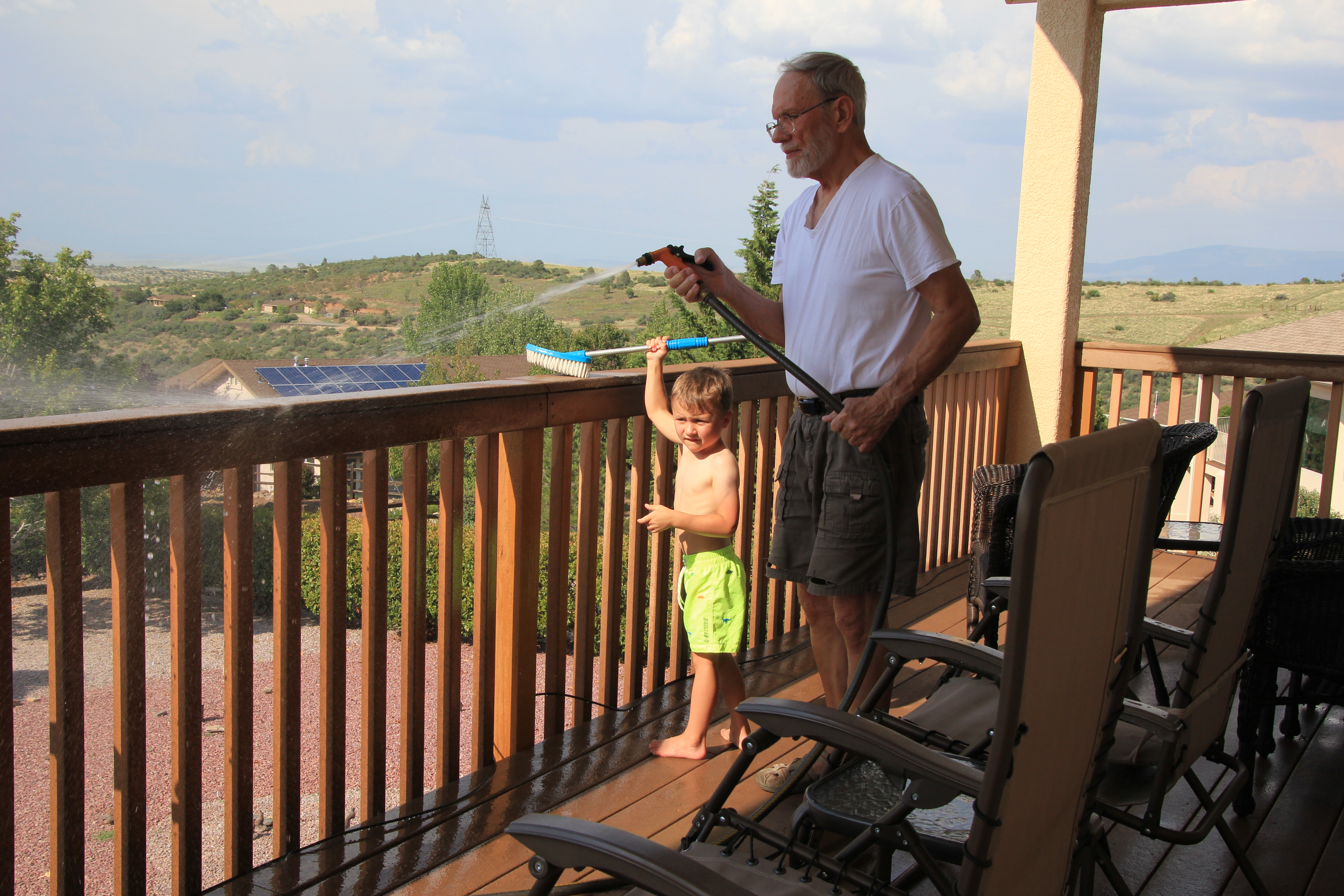 Washing the deck